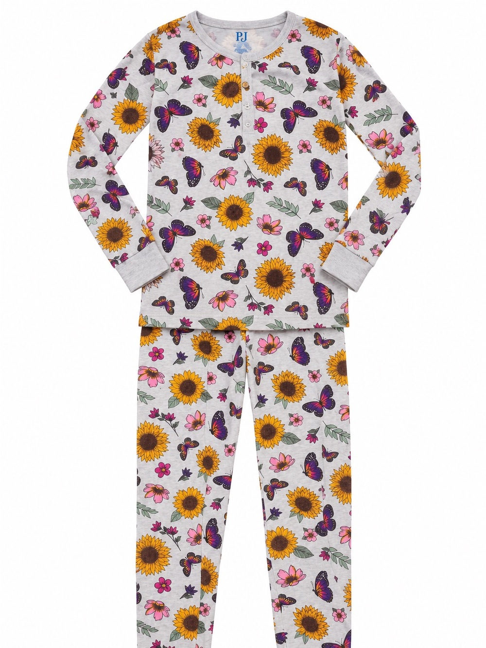 The Children's Place Gray Sunflower & Purple Butterfly Pajama Set